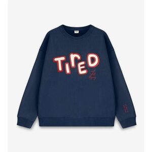 Tired but still trying Navy Sweatshirt with Red Lettering